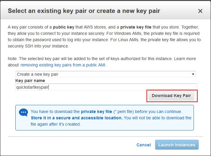 Aws generate new key pair form running instance form